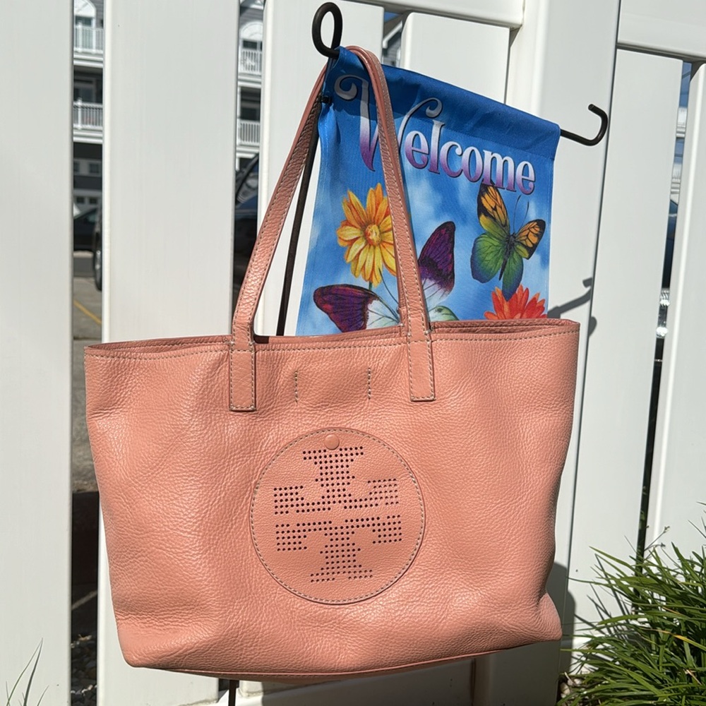 Tory Burch perforated Logo Tote handbag rare sorbet color